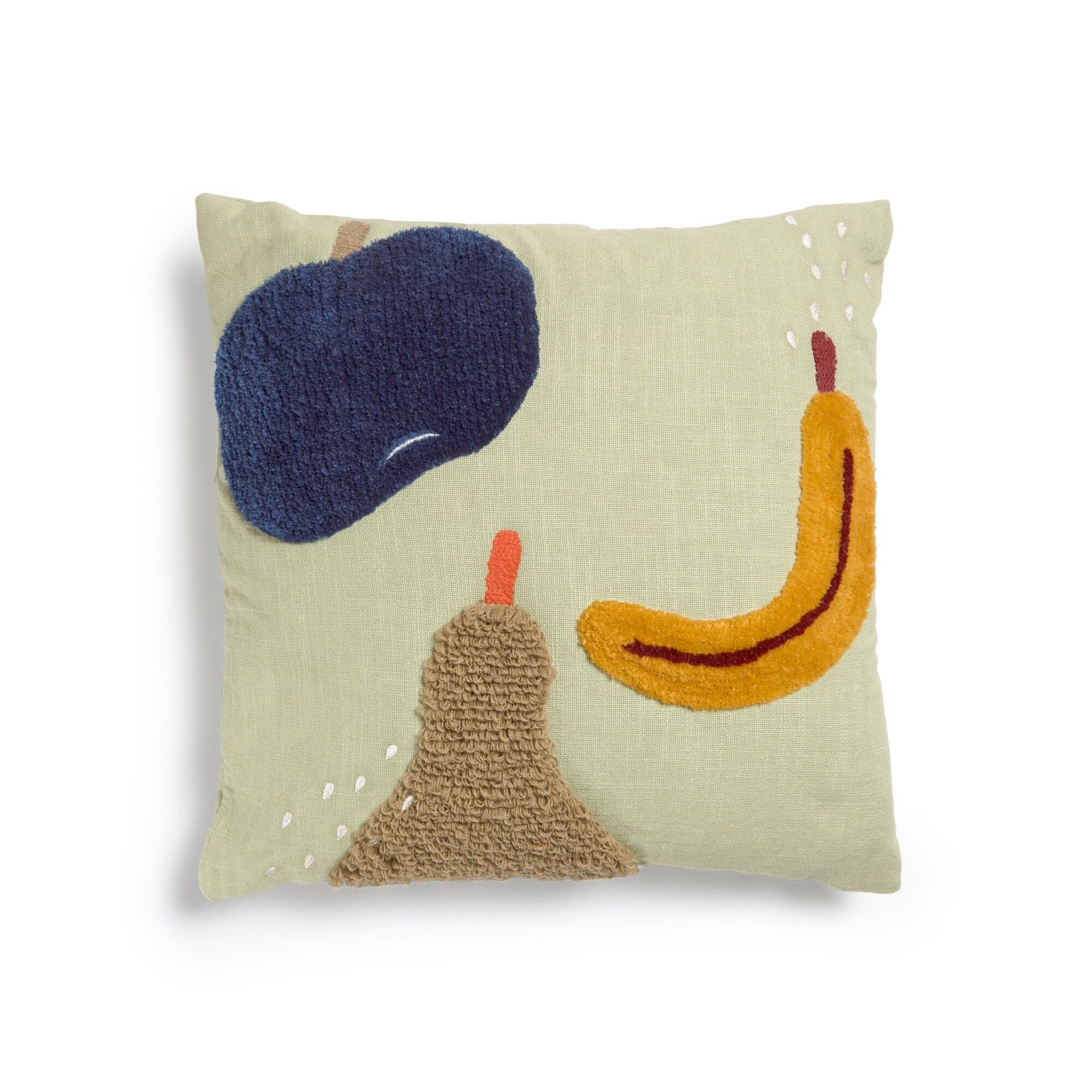 Amarantha 100% cotton cushion cover with multicolour fruit prints in green, 45 x 45 cm