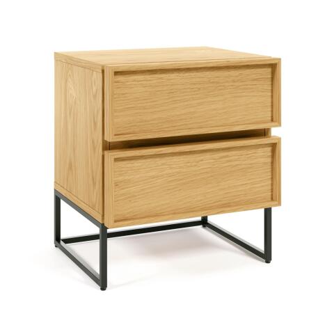 Taiana bedside table with oak veneer and steel frame with black finish 45 x 51 cm