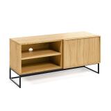 Taiana single door TV stand with oak veneer and steel frame in black finish, 112 x 51 cm