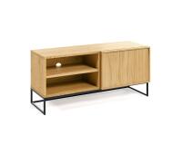 Mueble TV Taiana 1 puerta chapa de roble y estructura de acero acabado negro 112 x 51 cm