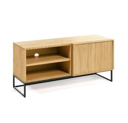 Mueble TV Taiana 1 puerta chapa de roble y estructura de acero acabado negro 112 x 51 cm