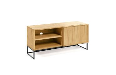 Mueble TV Taiana 1 puerta chapa de roble y estructura de acero acabado negro 112 x 51 cm