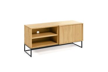 Meuble TV Taiana 1 porte placage de chêne et structure en acier finition noire 112 x 51 cm