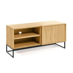 Taiana 1-deurs TV-meubel met eikenfineer en stalen frame in zwarte afwerking, 112 x 51 cm