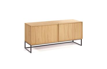 Mueble TV Taiana 2 puertas chapa de roble y estructura de acero acabado negro 112 x 51 cm