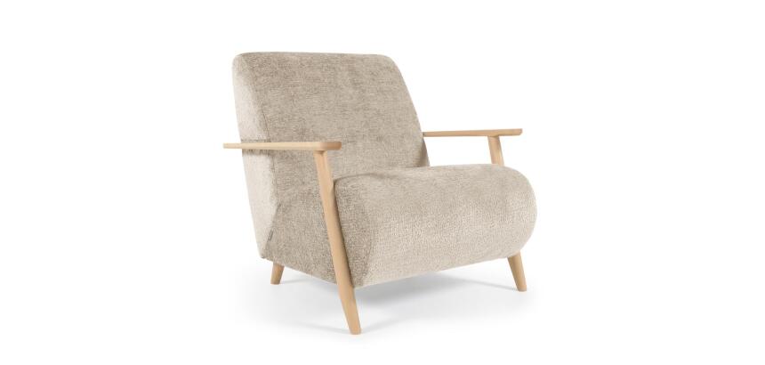 DE_Fauteuil Meghan en chenille beige et bois finition naturelle