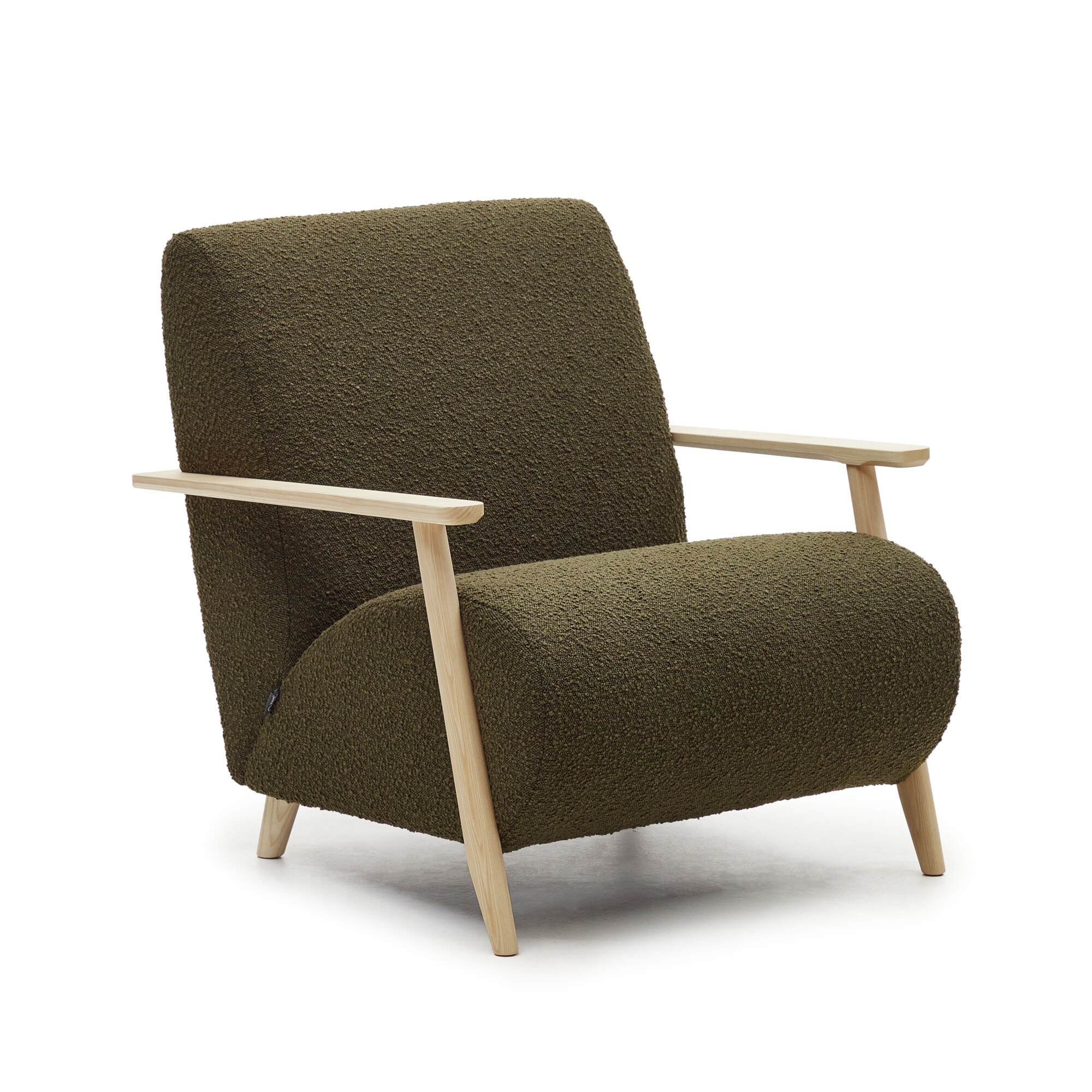 Meghan armchair fleece with solid ash legs with natural finish