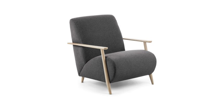 Meghan armchair with solid ash wood legs in a natural finish