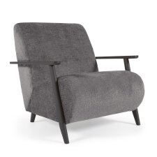 Fauteuil Meghan en chenille gris et bois finition wengé