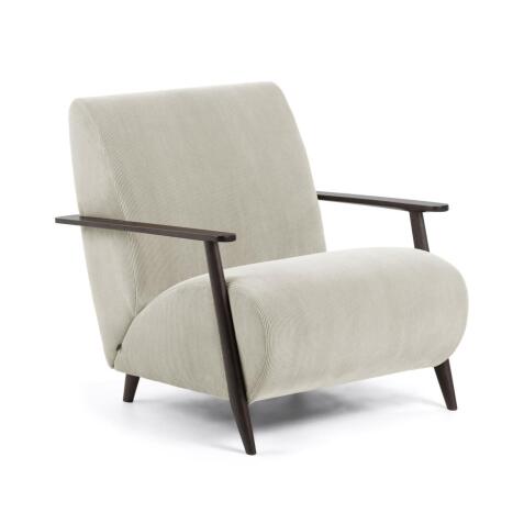 Fauteuil Meghan velours côtelé et pieds bois massif de frêne