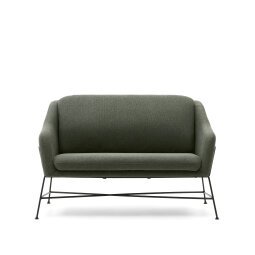 Brida 2-seater sofa in green and steel legs with black finish, 128 cm