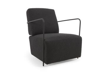 Fauteuil Gamer en laine bouclée marron et métal peint noir