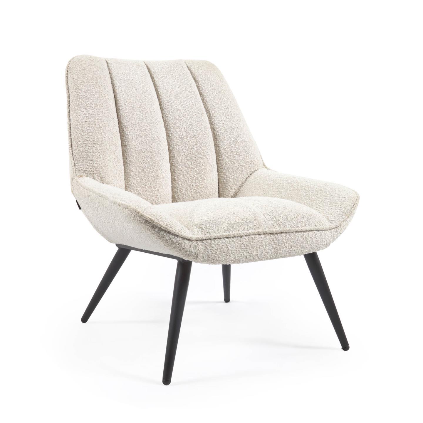 Marlina white fleece armchair with steel legs with black painted finish