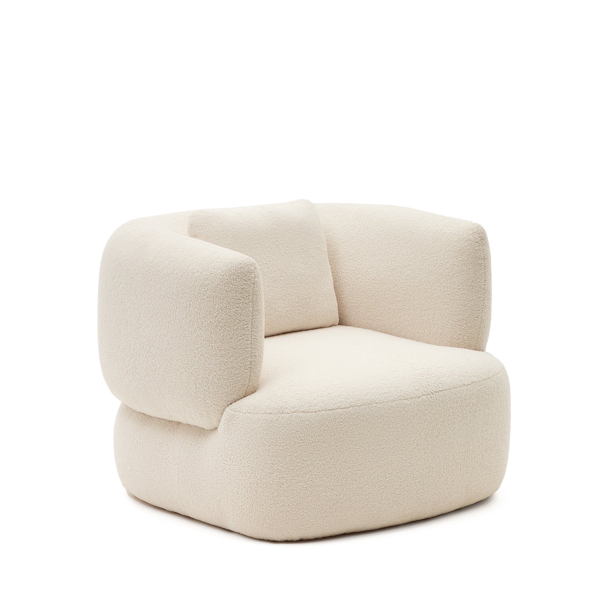 Martina armchair in off-white shearling with cushion