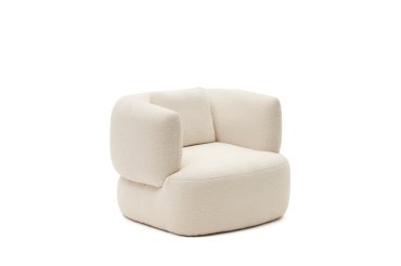 Fauteuil Martina en bouclette écru avec coussin