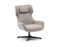 Butaca giratoria con brazos Zalina de chenilla beige y acero con acabado negro