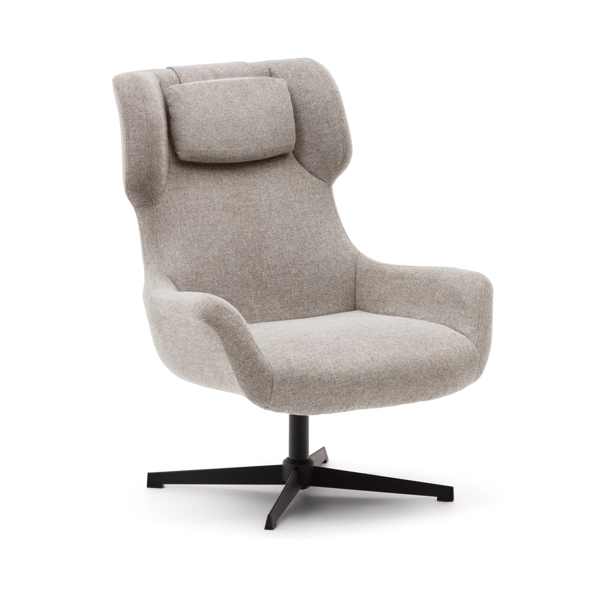 DE_Fauteuil giratoire avec accoudoirs Zalina en chenille beige et acier avec finition noire