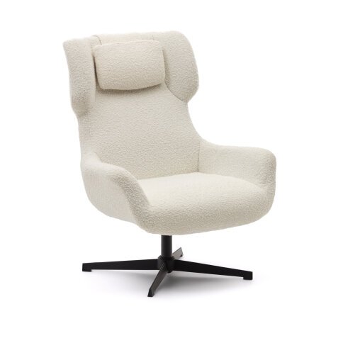 Zalina swivel armchair in white shearling and steel with black finish