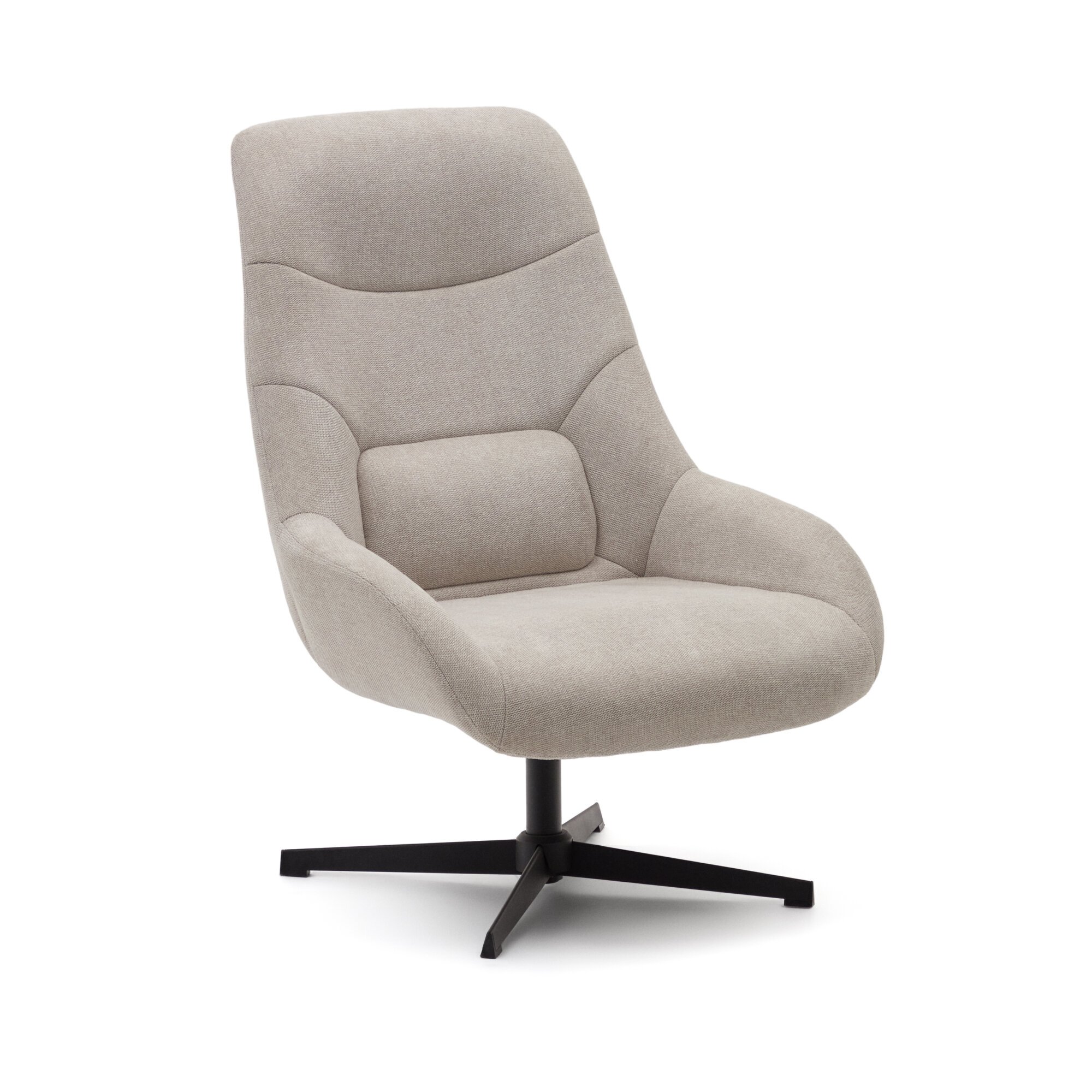 Fauteuil giratoire Celida en chenille beige et acier avec finition noire