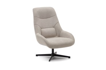 DE_Fauteuil giratoire Celida en chenille beige et acier avec finition noire