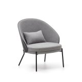 Eamy light grey armchair in an ash wood veneer with a black finish and black metal