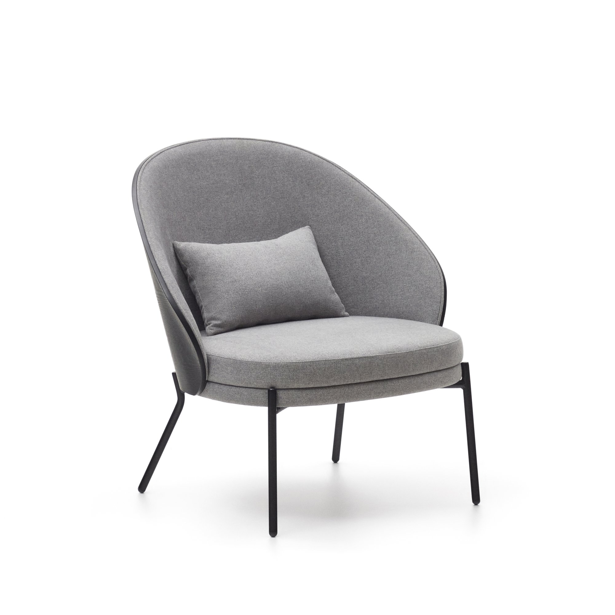 DE_Fauteuil Eamy gris clair placage de frêne finition noire et métal noir