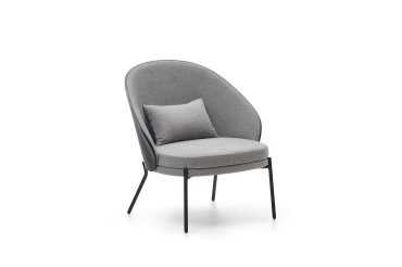 Eamy light grey armchair in an ash wood veneer with a black finish and black metal