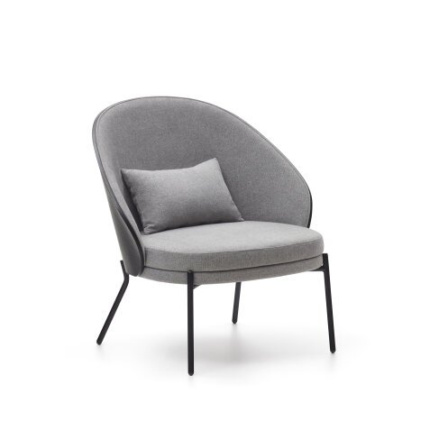 Fauteuil Eamy gris clair placage de frêne finition noire et métal noir