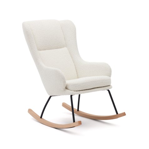 DE_Fauteuil à bascule Maustin en bouclette blanc et structure en acier noir et bois de hêtre