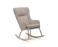 Mecedora Maustin de chenilla beige y estructura de acero negro y madera de haya
