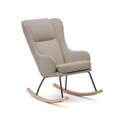 Mecedora Maustin de chenilla beige y estructura de acero negro y madera de haya