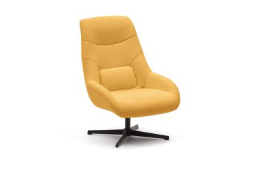 Fauteuil giratoire Celida en bouclette moutarde et acier avec finition noire