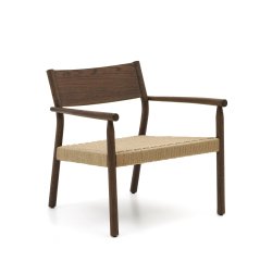 Butaca Yalia de madera maciza roble FSC 100% acabado nogal y asiento de cuerda de papel
