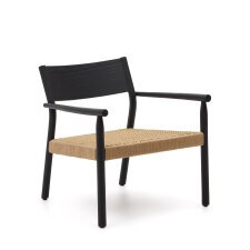 Butaca Yalia de madera maciza roble FSC 100% acabado negro y asiento de cuerda de papel