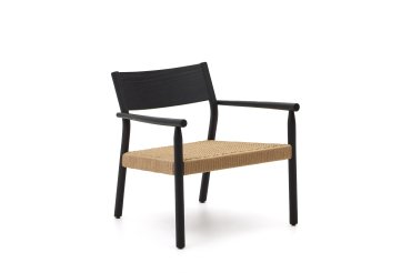 Fauteuil Yalia en bois de chêne FSC 100% finition noire et siège en corde de papier