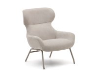 Butaca Belina de chenilla beige y acero con acabado blanco