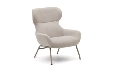 Butaca Belina de chenilla beige y acero con acabado blanco