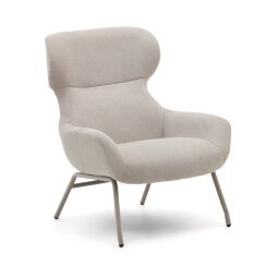 Belina-fauteuil van beige chenille en staal met witte afwerking