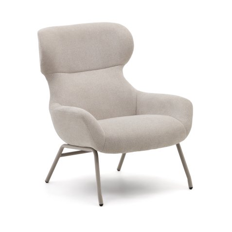 DE_Fauteuil Belina en chenille beige et acier avec finition blanche