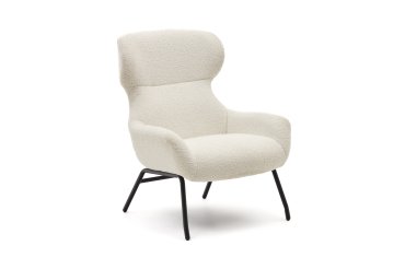 DE_Fauteuil Belina en bouclette blanche et acier avec finition noire