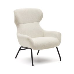 Belina-fauteuil van wit schapenvacht en zwarte staal.
