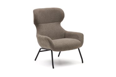 DE_Fauteuil Belina en chenille marron clair et acier avec finition noire