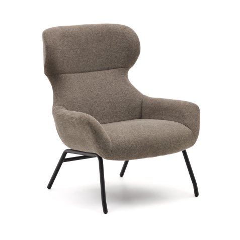 Fauteuil Belina en chenille marron clair et acier avec finition noire