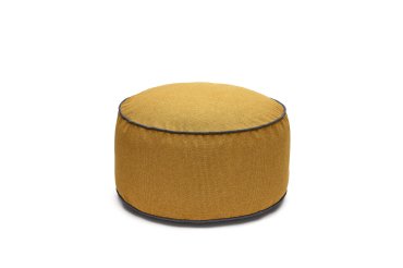 Pouf Viera jaune moutarde avec liseré bleu Ø 70 cm