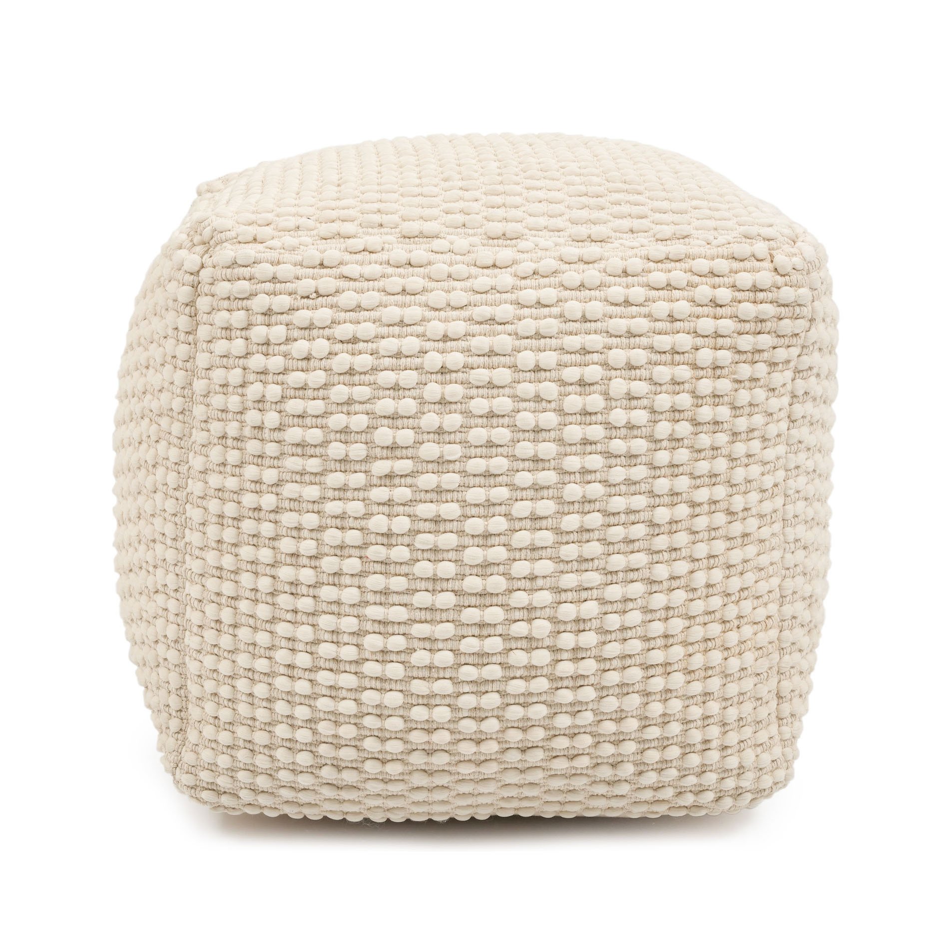 Mascarell pouffe, cotton and polypropylene in white, 45 x 45 cm