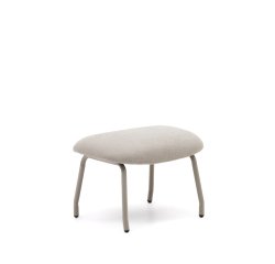 Reposapiés Belina de chenilla beige con reposapiés y acero con acabado blanco
