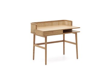 Escritorio Araxi de chapa, madera maciza de fresno y ratán 105 x 62 cm