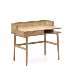 Araxi bureau in fineer, massief essen en rotan 105 x 62 cm