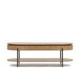 Licia mango wood coffee table with 1 drawer, with a natural finish and metal, 130 x 65 cm