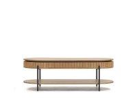 Mesa de centro Licia 1 cajón de madera maciza de mango y metal pintado negro 130 x 65 cm
